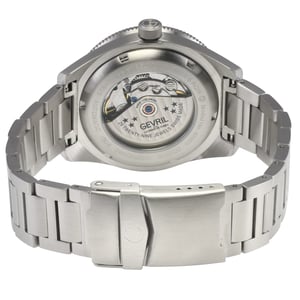 Gevril Men's Mariner Row Automatic, SS Case, Green Ceramic  Bezel, Black Dial, 316L Stainless Steel Satin Bracelet Watch