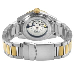 Gevril Men's Atlantic  Avenue 316L Stainless Steel Case, Black Ceramic Bezel, Black Embossed Dial, Two toned SS/IPYG Bracelet.