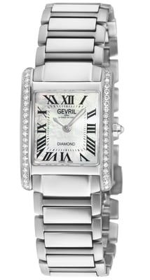 Gevril Women's Regina Swiss Diamond Watch, White MOP Dial, 316L SS 2 sides Diamond Case, 316L Stainless Steel Bracelet.