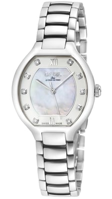 Gevril Women's Lugano Swiss Diamond Watch, White MOP Dial,316L Stainless Steel Case, 316L Stainless Steel Bracelet Watch.