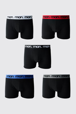 5 Pack Black With Multi Waistband Man. Boxers