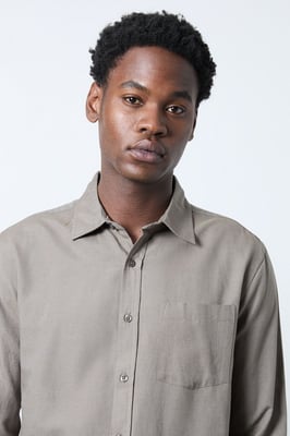 Khaki Linen Blend Long Sleeve Shirt