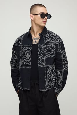 Oversized Boxy Linen Look Printed Collared Shirt
