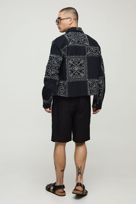 Oversized Boxy Linen Look Printed Collared Shirt
