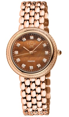 GV2 Arezzo Women's Diamond Watch, IPRG Case, Tiger Eye Dial, 316L Stainless Steel IPRG Bracelet Watch.
