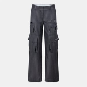 Women's Off White Pinstripe Wide Leg Cargo Pants in Iron/Pink