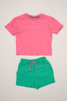 Short Sleeve Printed Tee and Woven Crepe Shorts Outfit Set