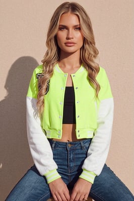 Varsity Slogan Contrast Sleeve Bomber