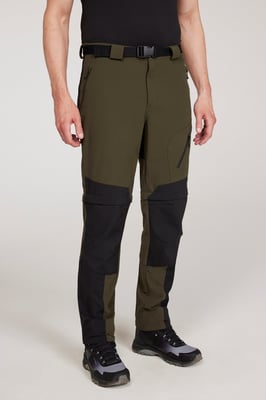 Men's Trekking Convertible Trouser Water Resistant Stretchy Hiking Zip Off Pants Green