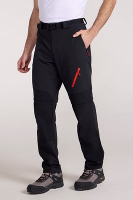 Men's Trekking Convertible Trouser Water Resistant Stretchy Hiking Zip Off Pants Black