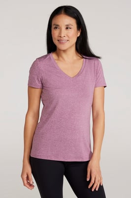 'Vitality' Women's V Neck Tee Quick Wicking Comfy T-Shirt Berry