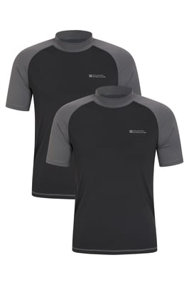 Men's Rash Vest Sun Protection Quick Dry Stretchy Swimwear - Pack of 2 Dark Grey
