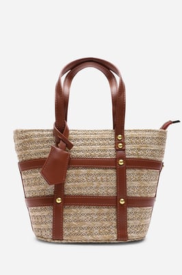 Alaia Small Raffia Bag with Studd Detail and Cross Body Strap in Tan