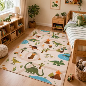 Muratap Kinderkleed dino vloerkleed kinderkamer anti-slip groen 95x145 cm