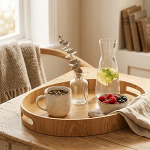 Casa di Elturo Dienblad ovaal bamboe met handgrepen – 44 x 34 x 5 cm – serveerblad hout – tray