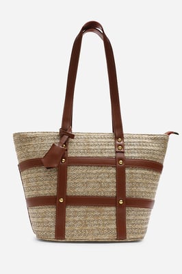 Catalina Large Raffia Bag with Stud Detail