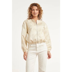 Smashed Lemon Beige bomberjack met ton-sur-ton bloemenprint |