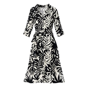 Smashed Lemon Zwart-witte blousejurk met tropische print |