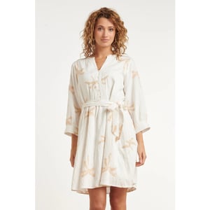 Smashed Lemon Crème jurk met goudkleurige palmprint en ceintuur |