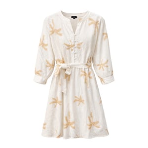 Smashed Lemon Crème jurk met goudkleurige palmprint en ceintuur |