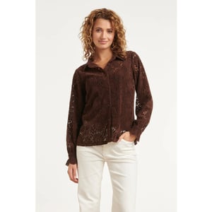 Smashed Lemon Bruine kant blouse met klassieke kraag |
