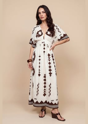 Pattern Angel Sleeve Maxi Dress