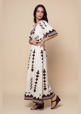 Pattern Angel Sleeve Maxi Dress