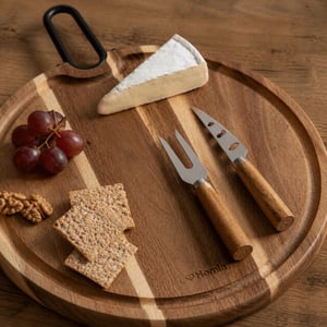 Casa di Elturo Acacia kaasplank livaro xl 40,5 cm met handvat & 2 kaasmessen – luxe