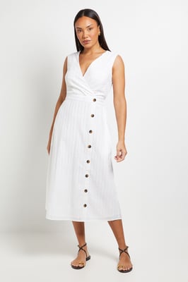 Wrap Button Detail Broderie Midi Dress