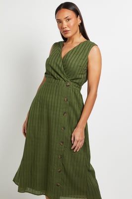 Wrap Button Detail Broderie Midi Dress