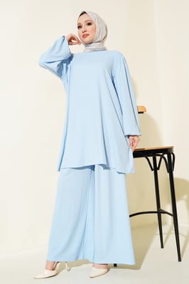 Gelaagde Lange Mouwen Tuniek en Wijd Been Broek Set