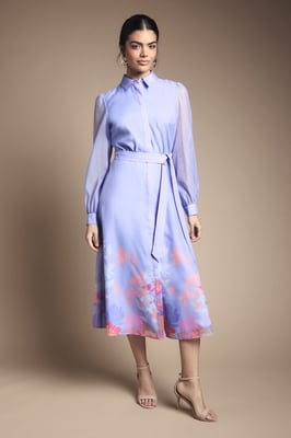 Floral Organza Belted Shirt Dress