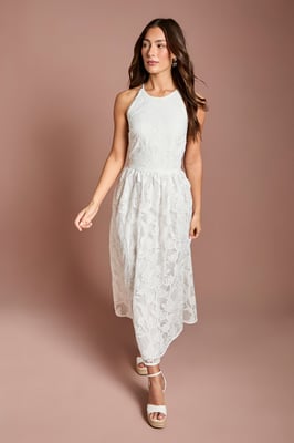Halter Neck Lace Midi Dress