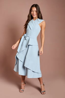 Cross Neck Bardot Crepe Midi Dress