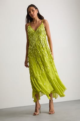 Premium Teardrop Embellished Bias Cut Midi Dress