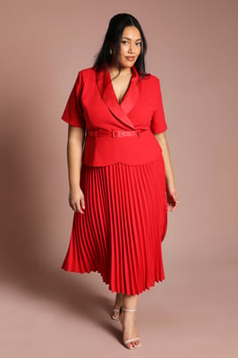 Plus 2 In 1 Wrap Dress With Pleated Skirt