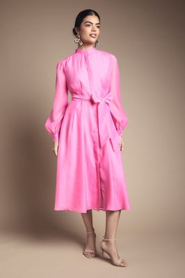 Textured Organza Midi Shirt Dress