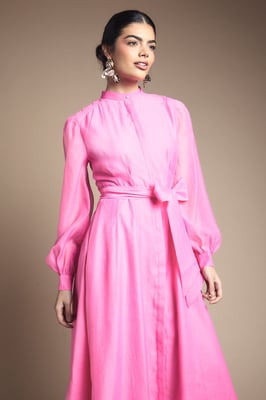 Textured Organza Midi Shirt Dress