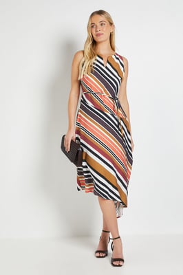 Petite Stripe Asymmetric Midi Dress