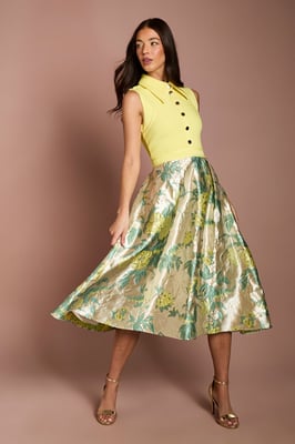 Bandage Bodice Jacquard Skirt Midi Shirt Dress