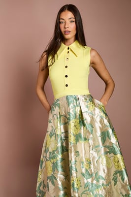 Bandage Bodice Jacquard Skirt Midi Shirt Dress