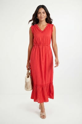 Cotton Dobby Ruffle Maxi Dress