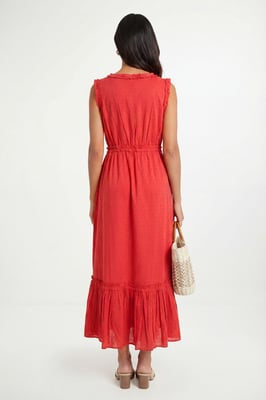 Cotton Dobby Ruffle Maxi Dress
