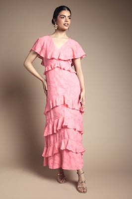 Jacquard Ruffle Maxi Dress