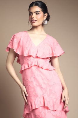 Jacquard Ruffle Maxi Dress