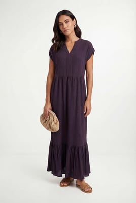 Cheesecloth Collarless Maxi Dress