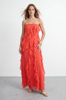 Bandeau Layered Ruffle Maxi Dress