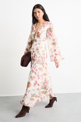 Chiffon Bohemian Button Through Floral Maxi Dress