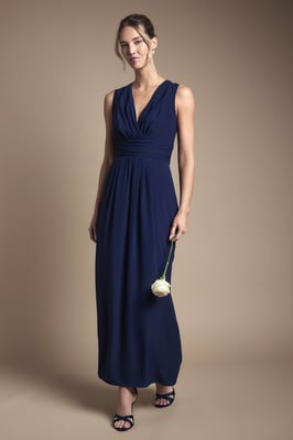 Wrap Front Pleat Waist Maxi Bridesmaid Dress