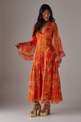 Chiffon Bohemian Button Through Maxi Dress